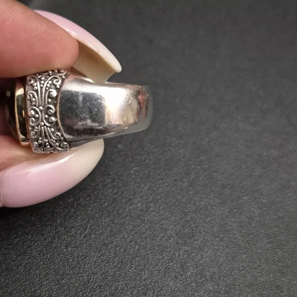 Sterling Silver And 14k Gold Smoked Topez Ring. - Picture 4 of 9